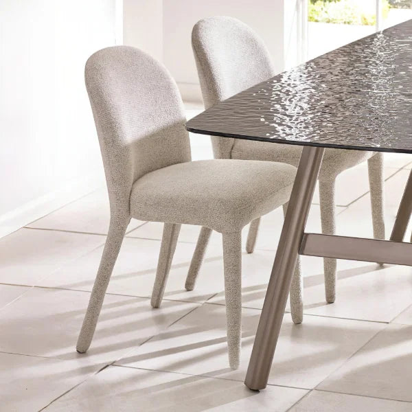	Holly set of 2 pearl sand chenille dining chairs in a modern dining room setting