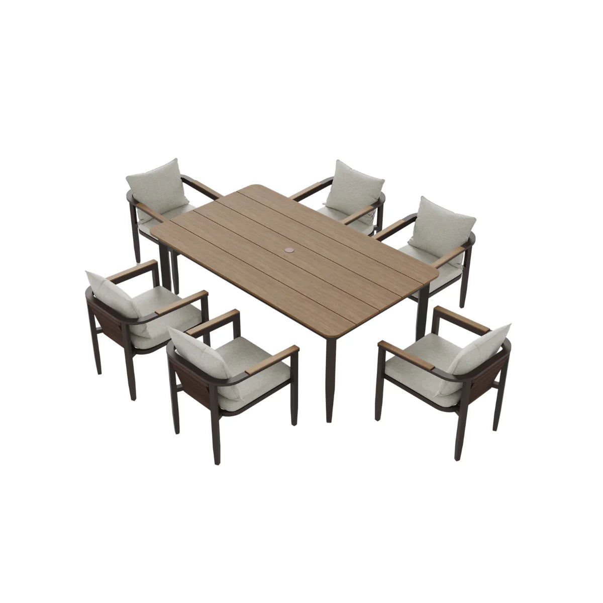 Furnish365 Hemera 6 seater outdoor dining set with PS slatted wood table and aluminium frame in a modern garden setting