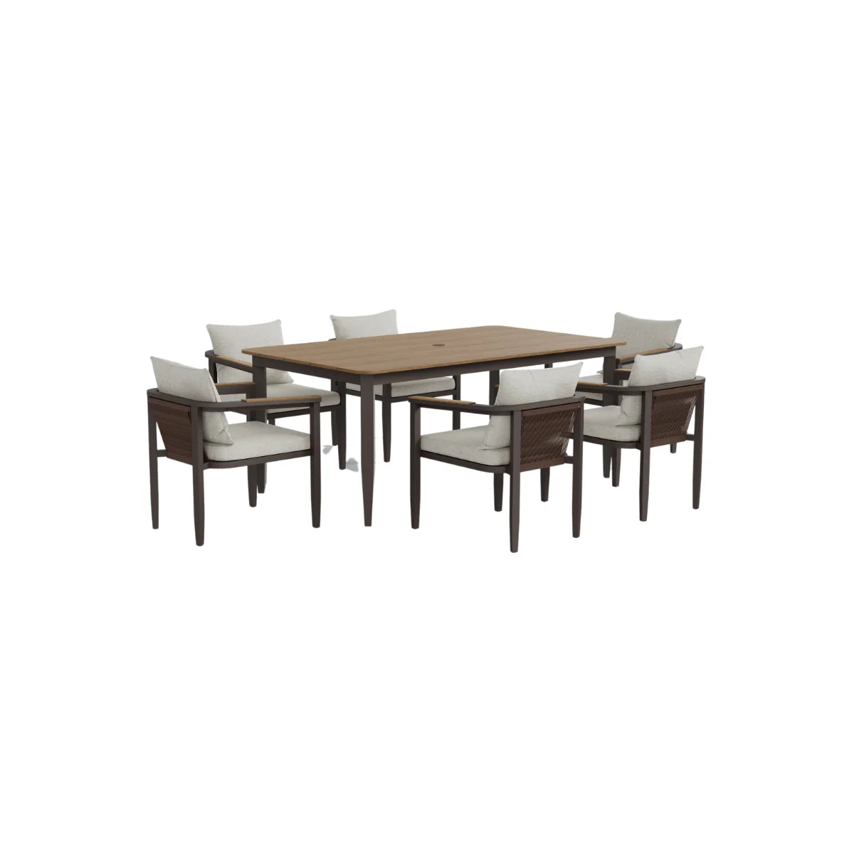 Furnish365 Hemera 6 seater outdoor dining set with PS slatted wood table and aluminium frame in a modern garden setting