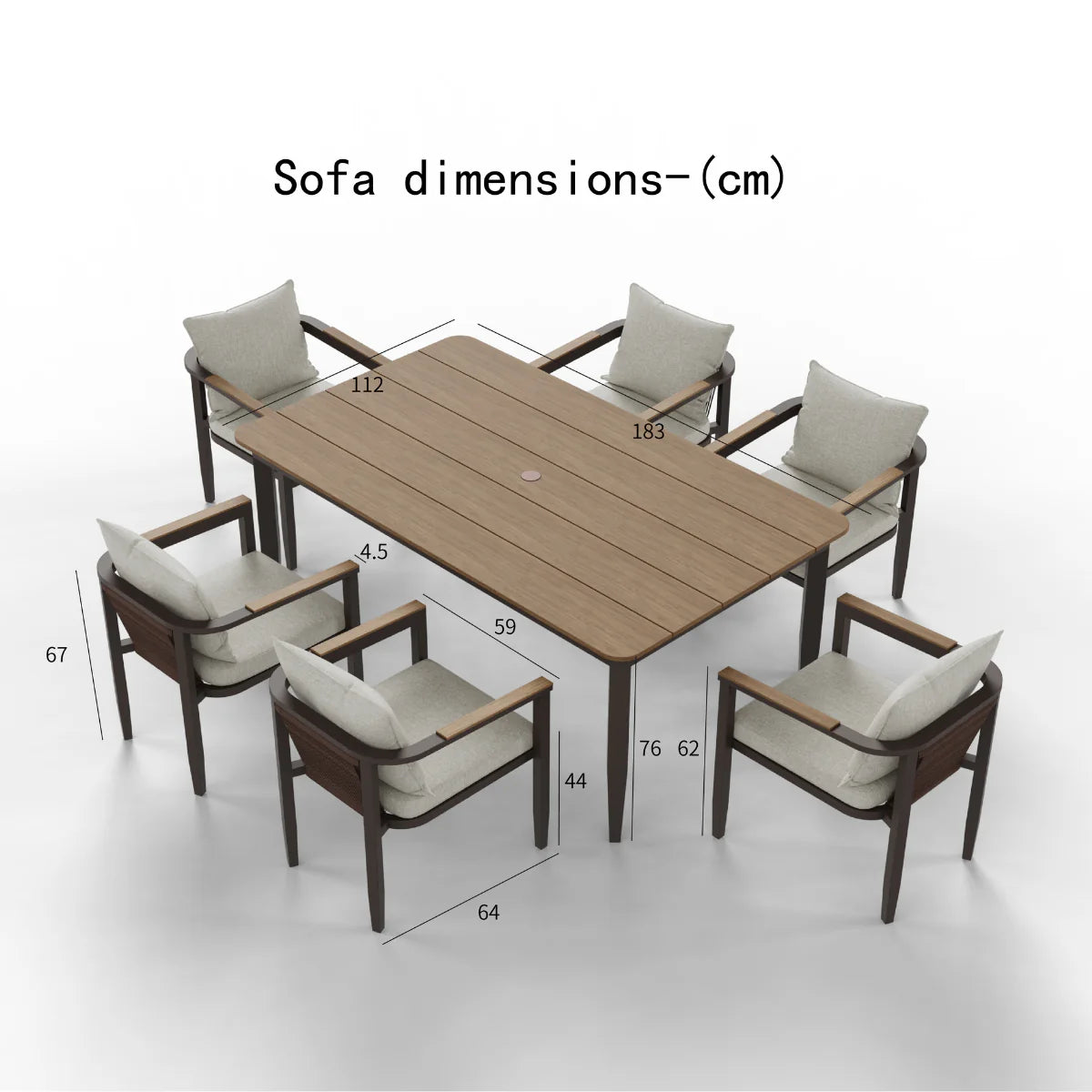 Furnish365 Hemera 6 seater outdoor dining set with PS slatted wood table and aluminium frame in a modern garden setting