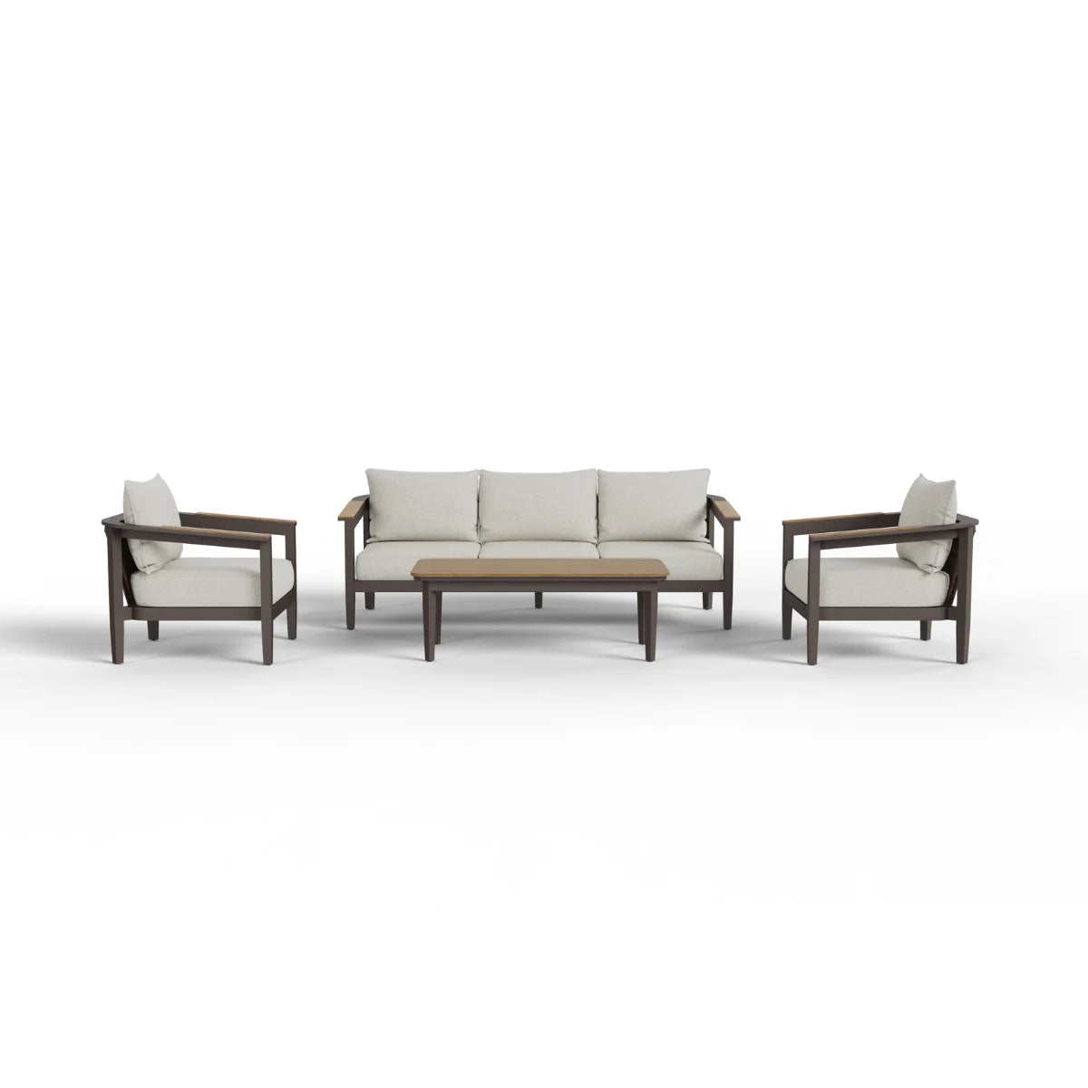 Furnish365 Hemera 5 seater outdoor lounge set with PS slatted wood table and aluminium frame in a modern garden setting