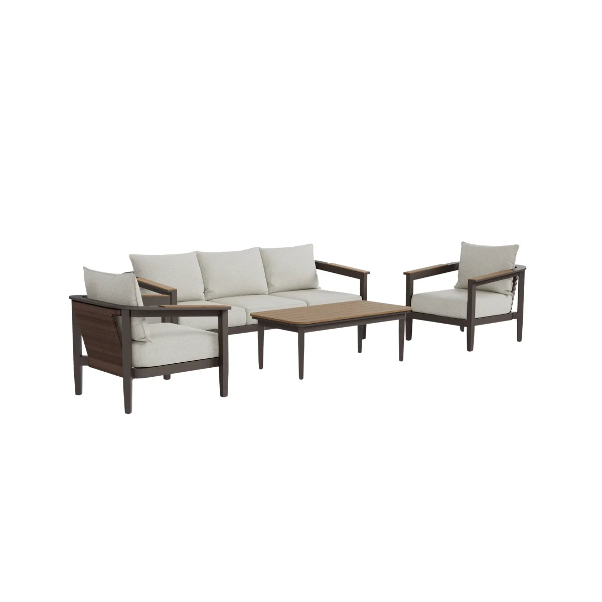 Furnish365 Hemera 5 seater outdoor lounge set with PS slatted wood table and aluminium frame in a modern garden setting