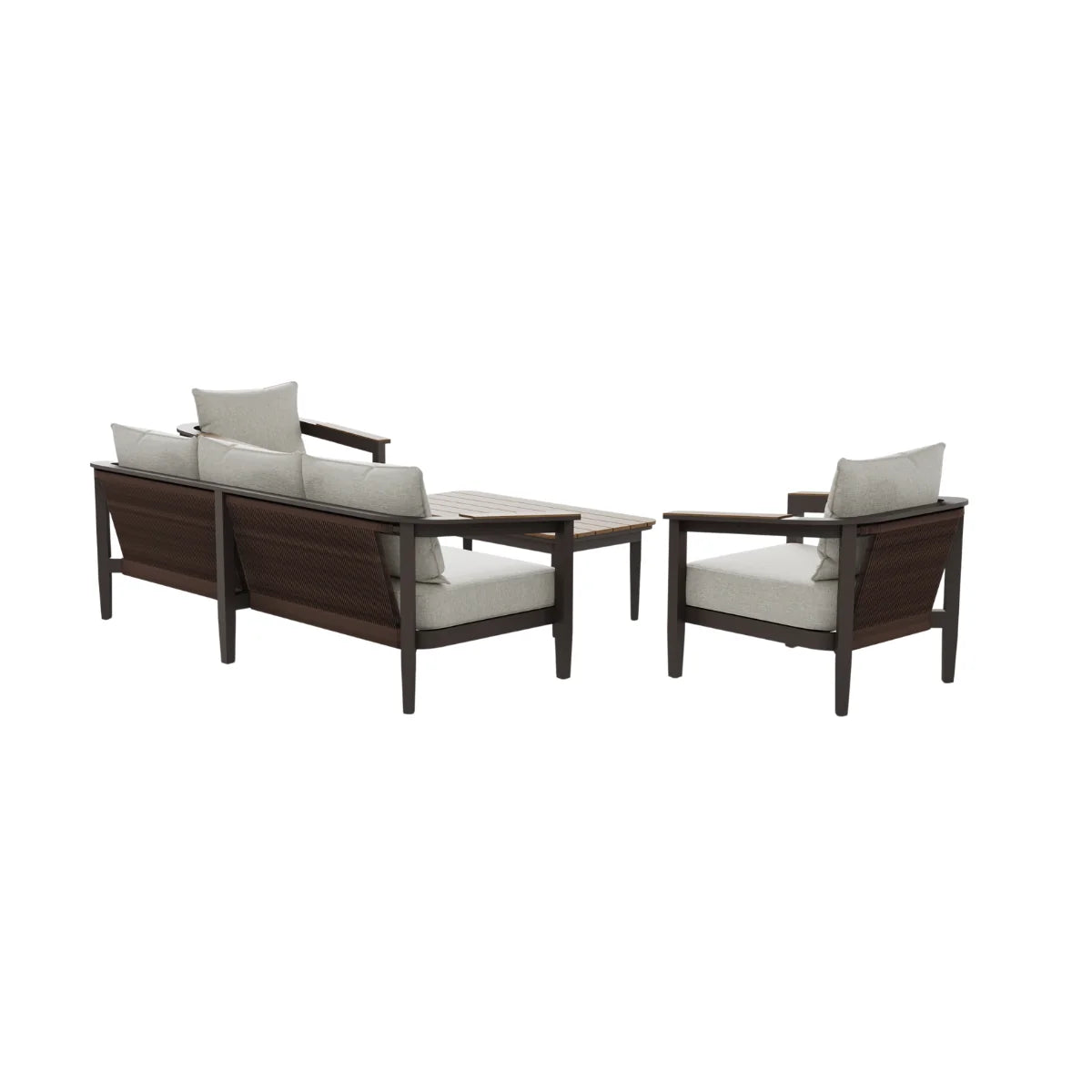 Furnish365 Hemera 5 seater outdoor lounge set with PS slatted wood table and aluminium frame in a modern garden setting