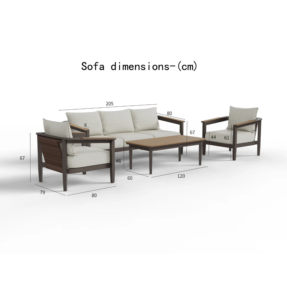 Furnish365 Hemera 5 seater outdoor lounge set with PS slatted wood table and aluminium frame in a modern garden setting