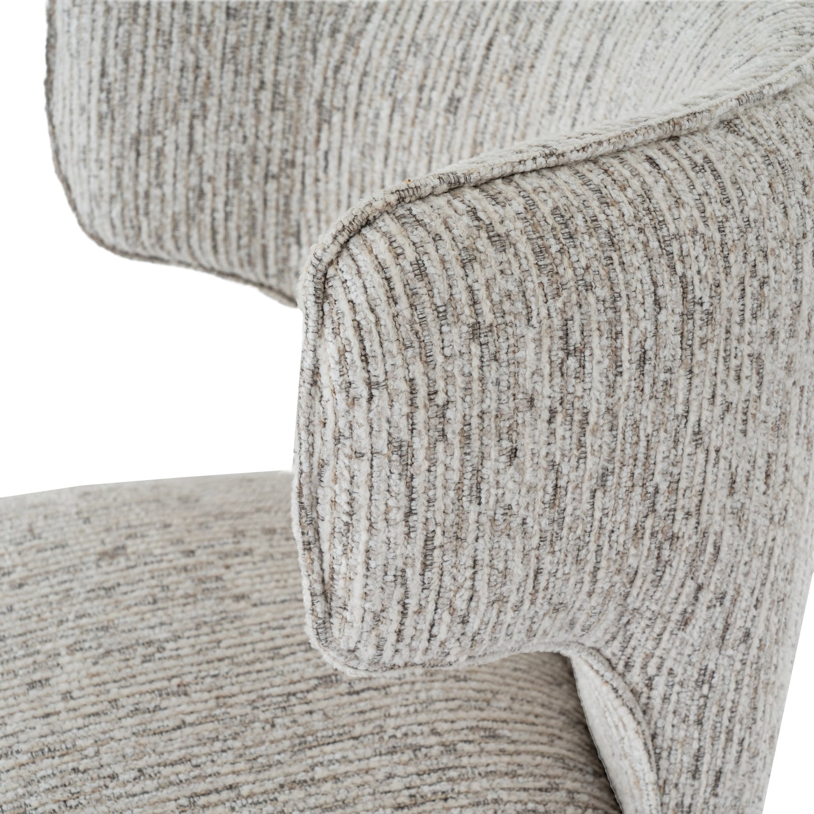 	Hill Interiors Avia mist grey barstool from behind showing the contoured backrest and wooden frame