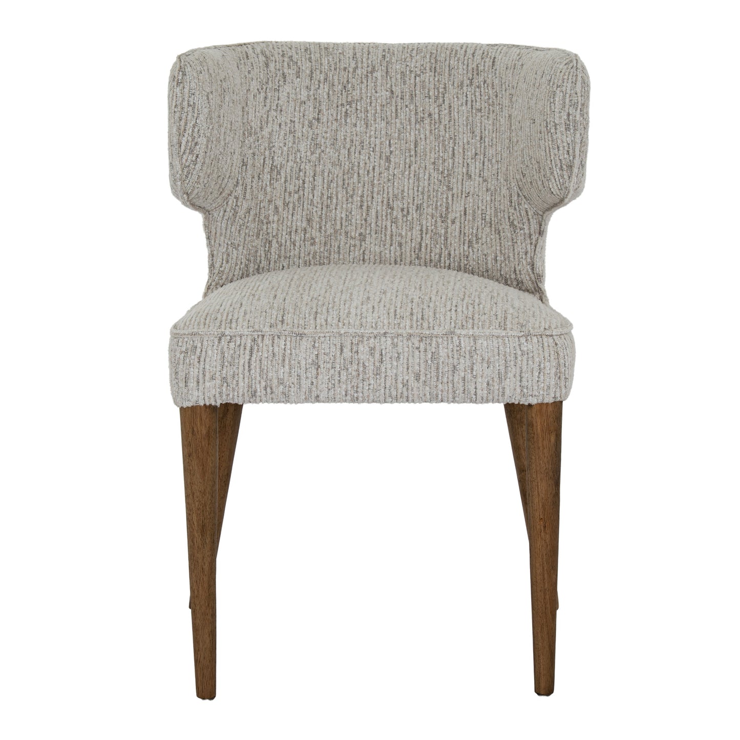 Hill Interiors Avia mist grey dining chair from behind showing the curved backrest and wooden frame