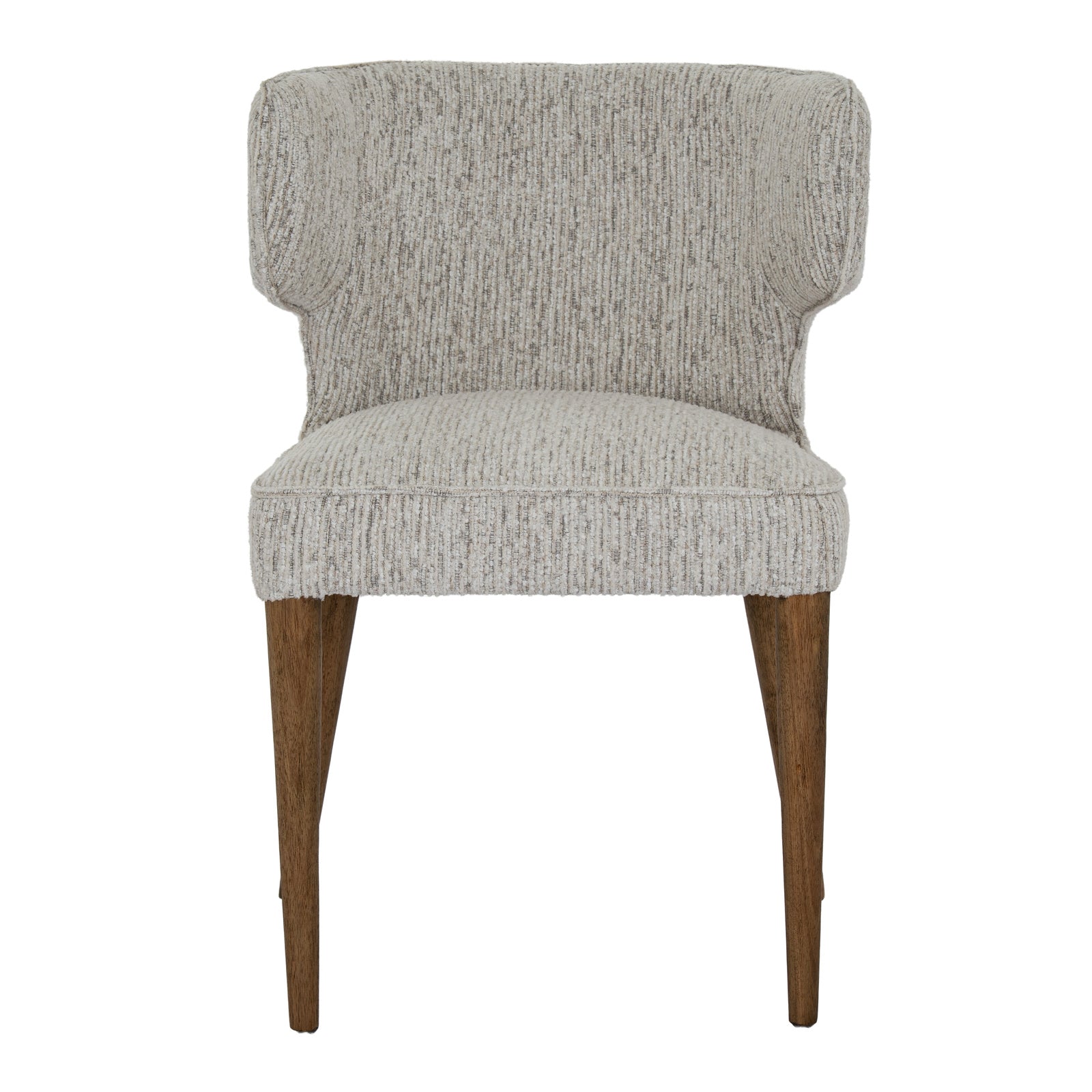 Hill Interiors Avia mist grey dining chair from behind showing the curved backrest and wooden frame