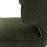 	Hill Interiors Avia moss green dining chair from behind showing the curved backrest and wooden frame