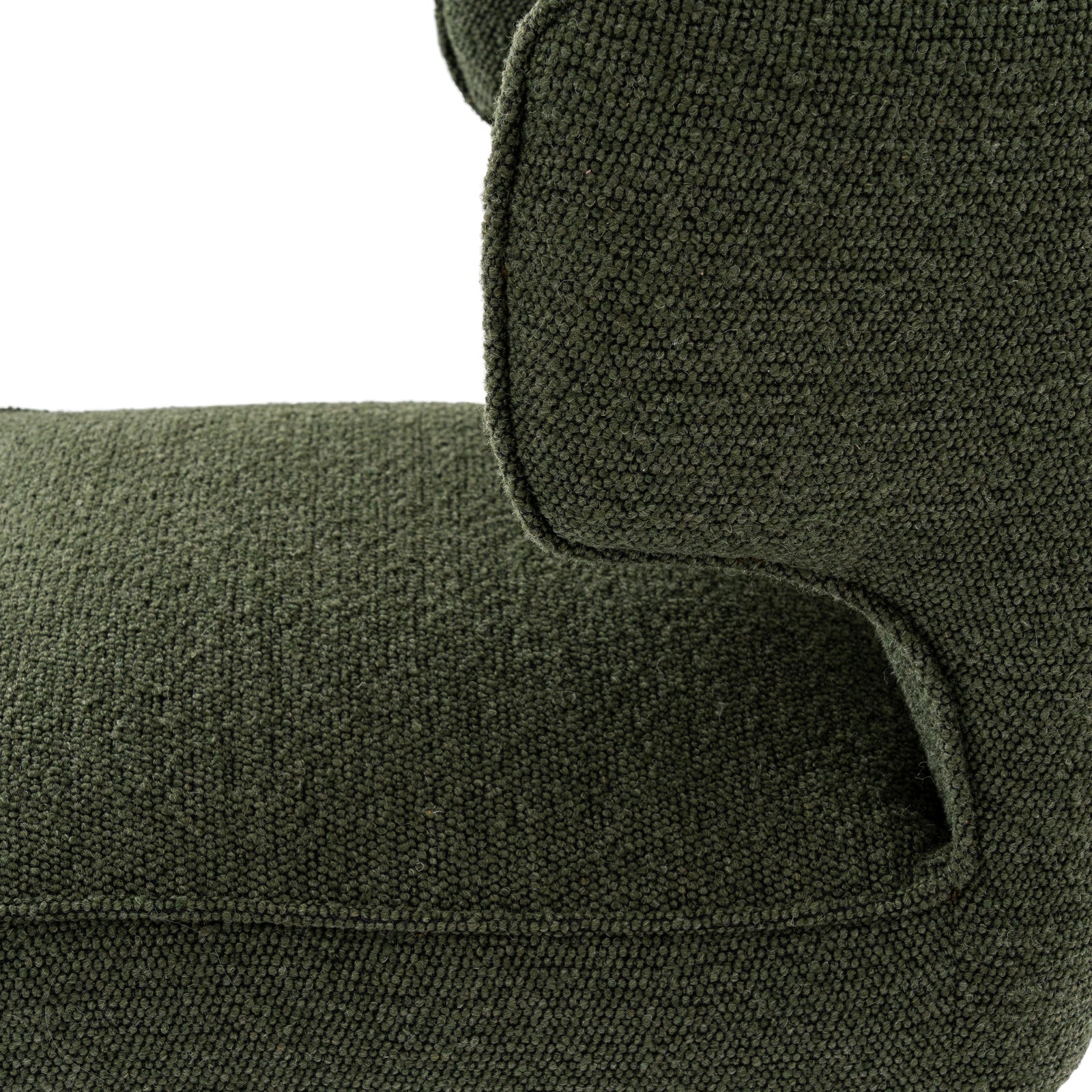 	Hill Interiors Avia moss green dining chair from behind showing the curved backrest and wooden frame