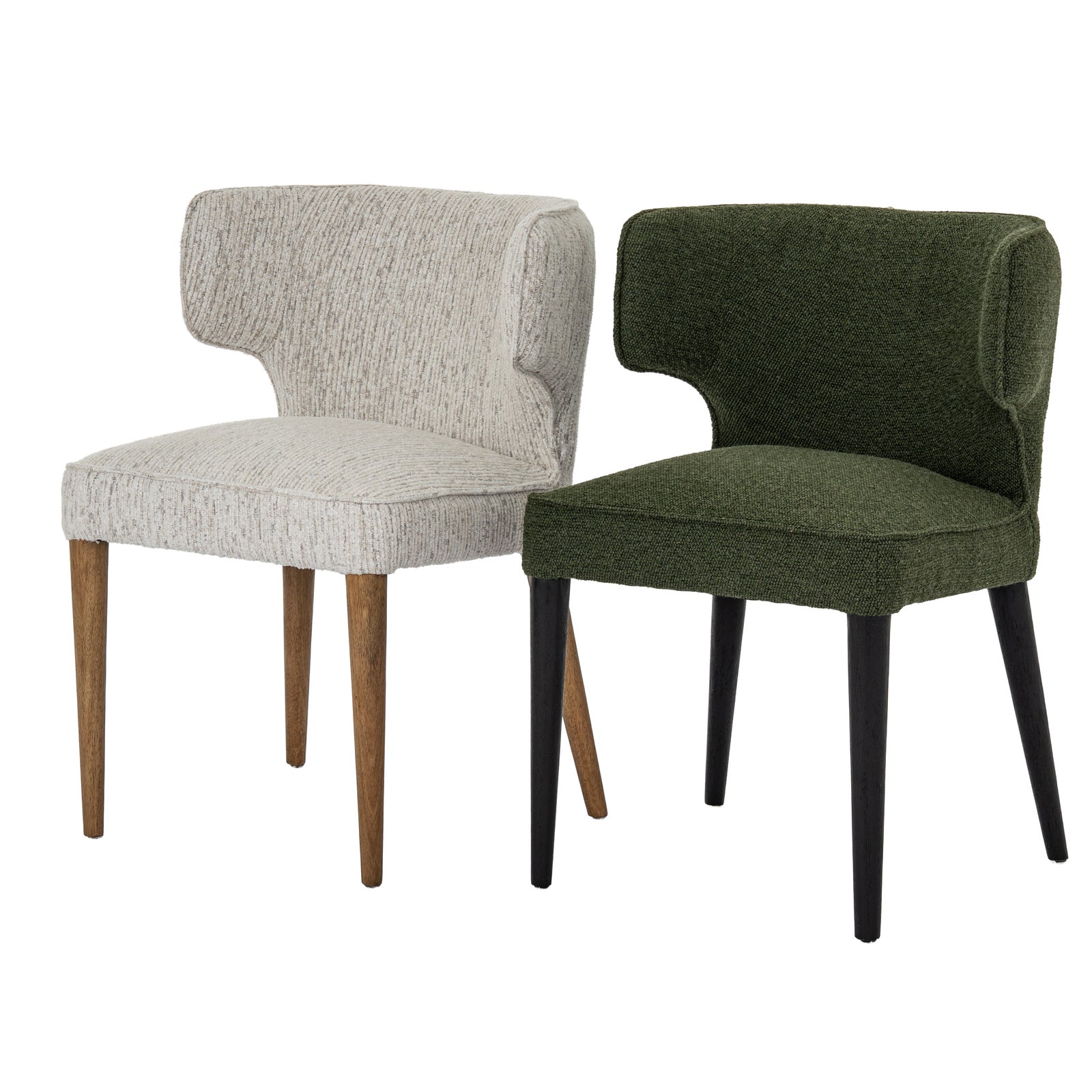 	Hill Interiors Avia moss green dining chair styled with modern tableware on a dining table