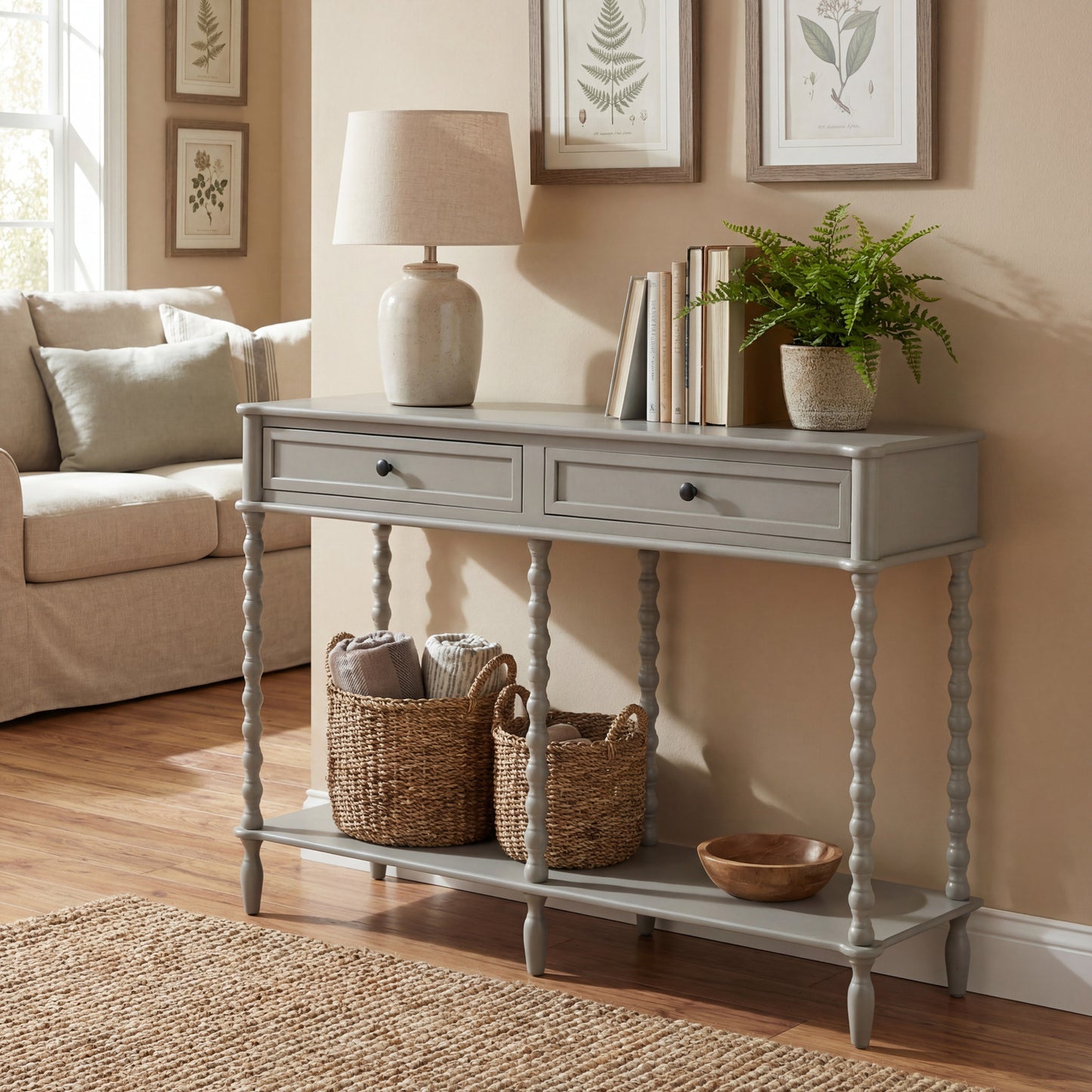 Hill Interiors Camden Collection large two drawer grey wooden console table