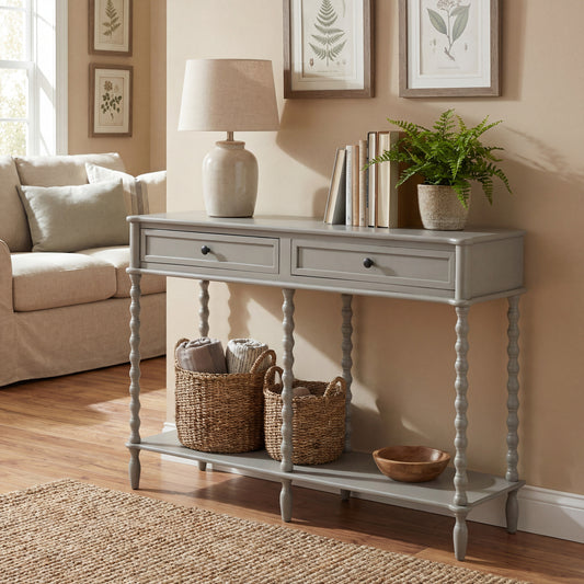 Hill Interiors Camden Collection large two drawer grey wooden console table