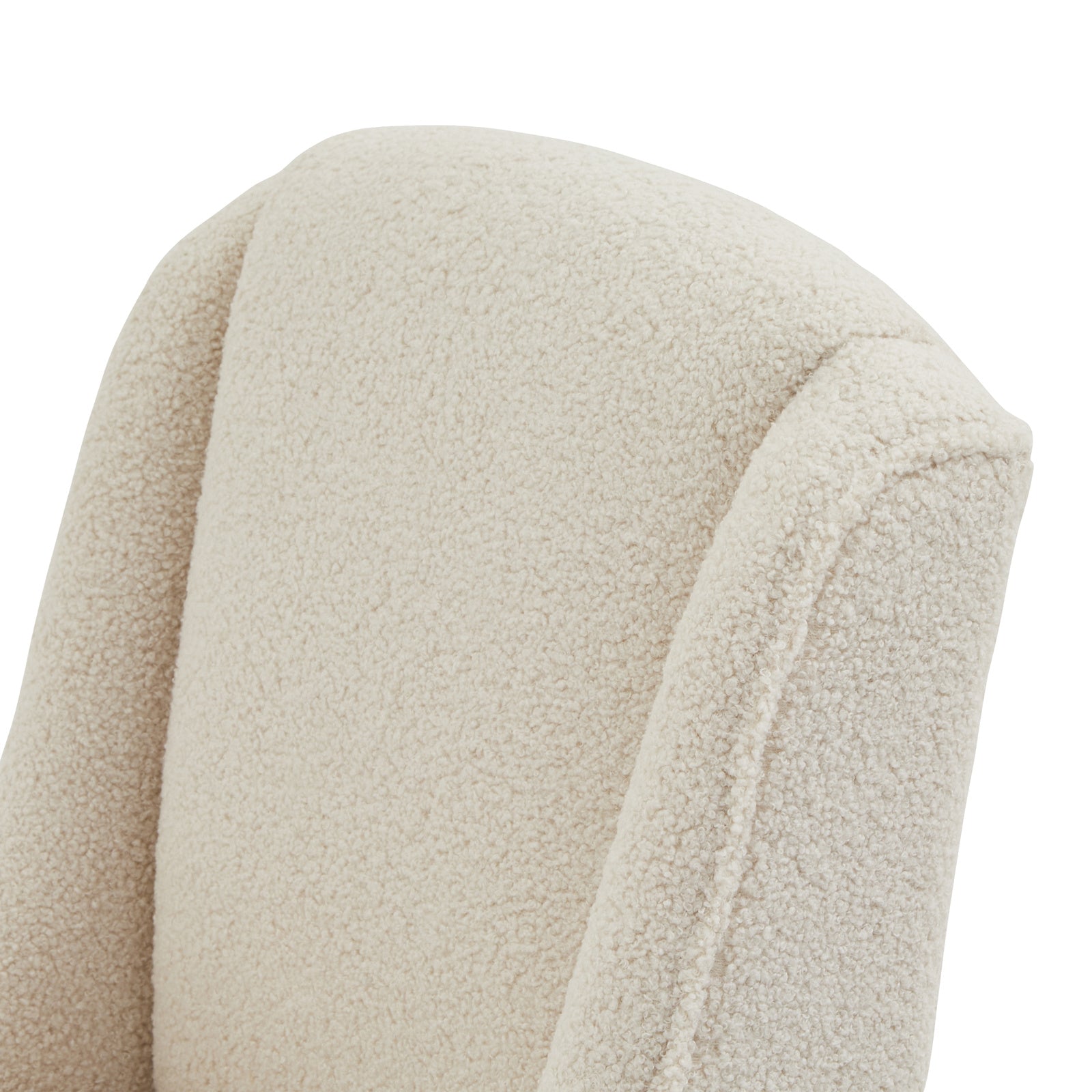 Close-up of Hill Interiors Compton boucle dining chair showcasing the luxurious cream fabric texture and stitching