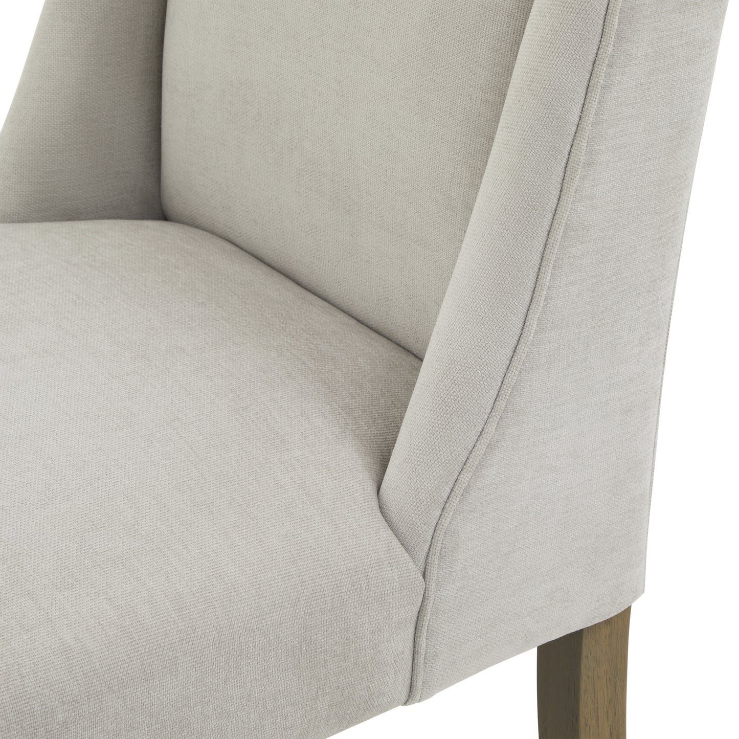 	Hill Interiors Compton grey dining chair from behind showing the curved backrest and rubberwood frame