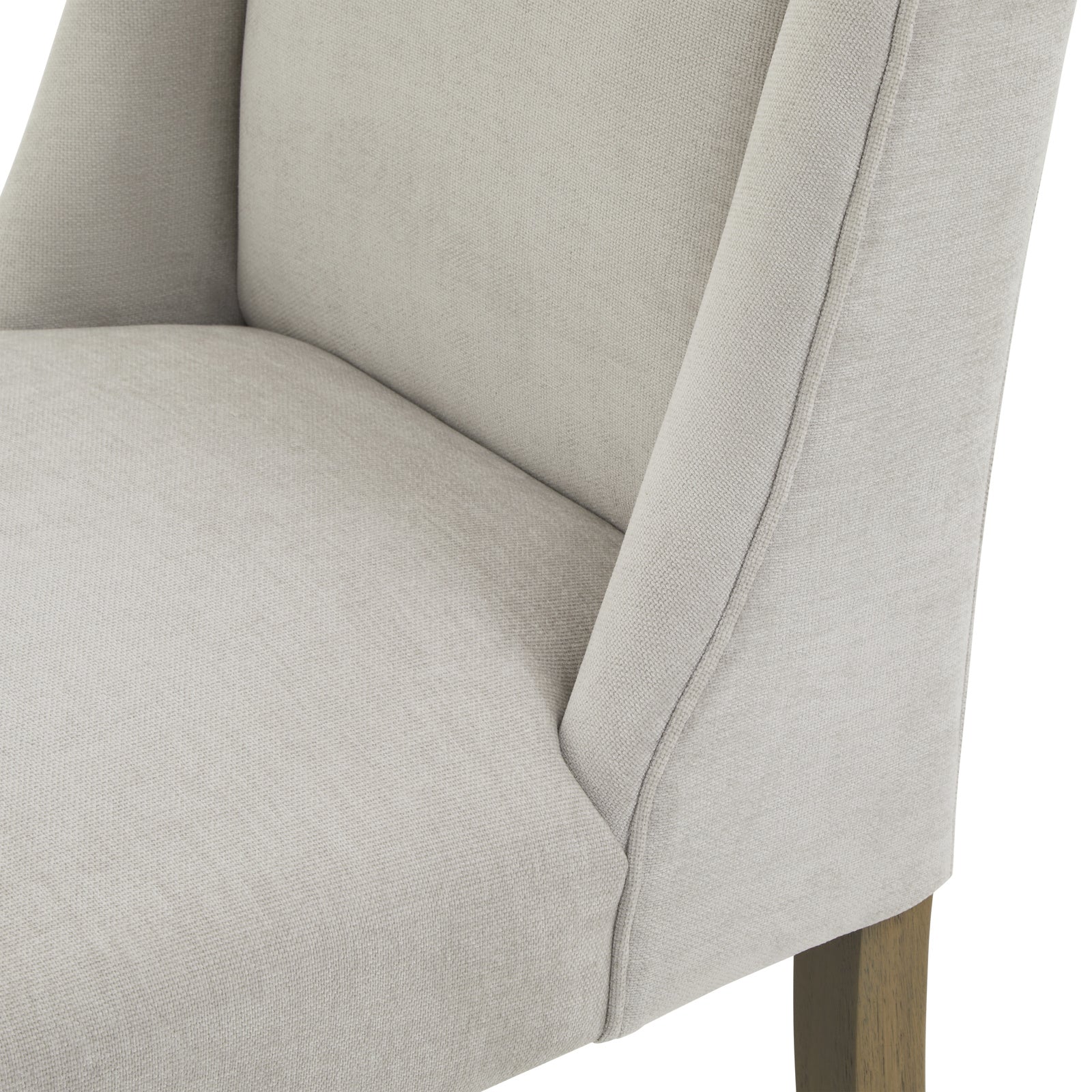 	Hill Interiors Compton grey dining chair from behind showing the curved backrest and rubberwood frame