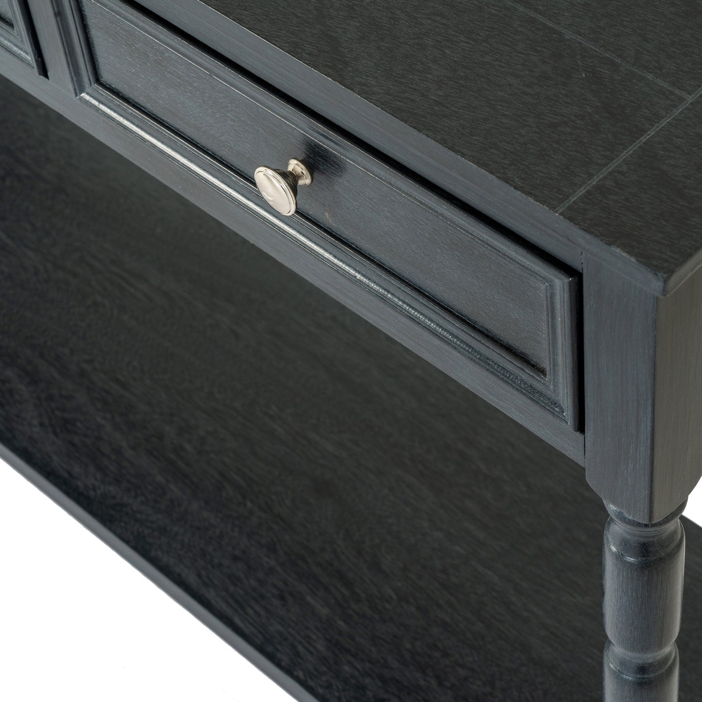 Hill Interiors Contour Collection black wooden console table in a modern hallway setting