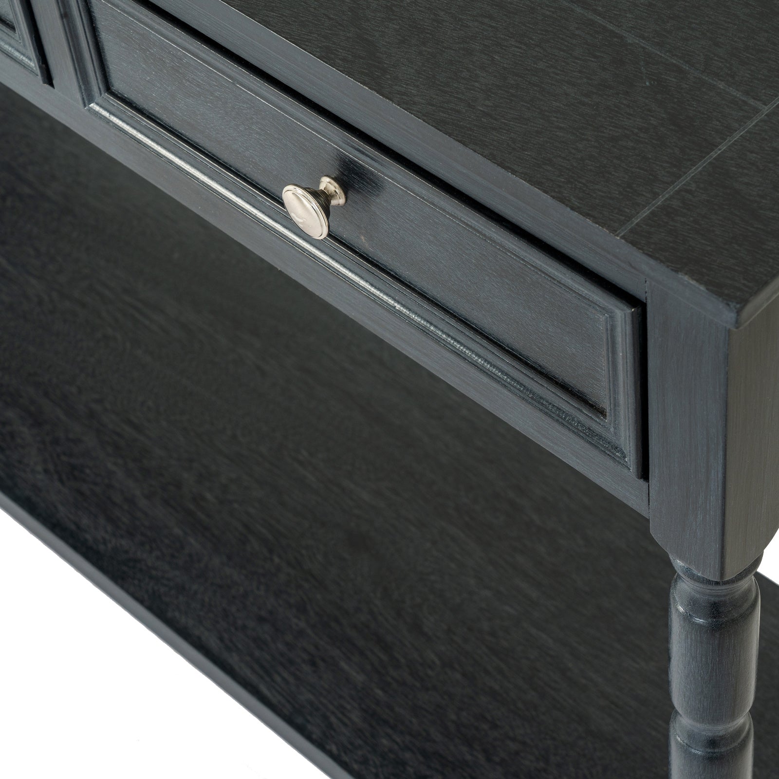 Hill Interiors Contour Collection black wooden console table in a modern hallway setting