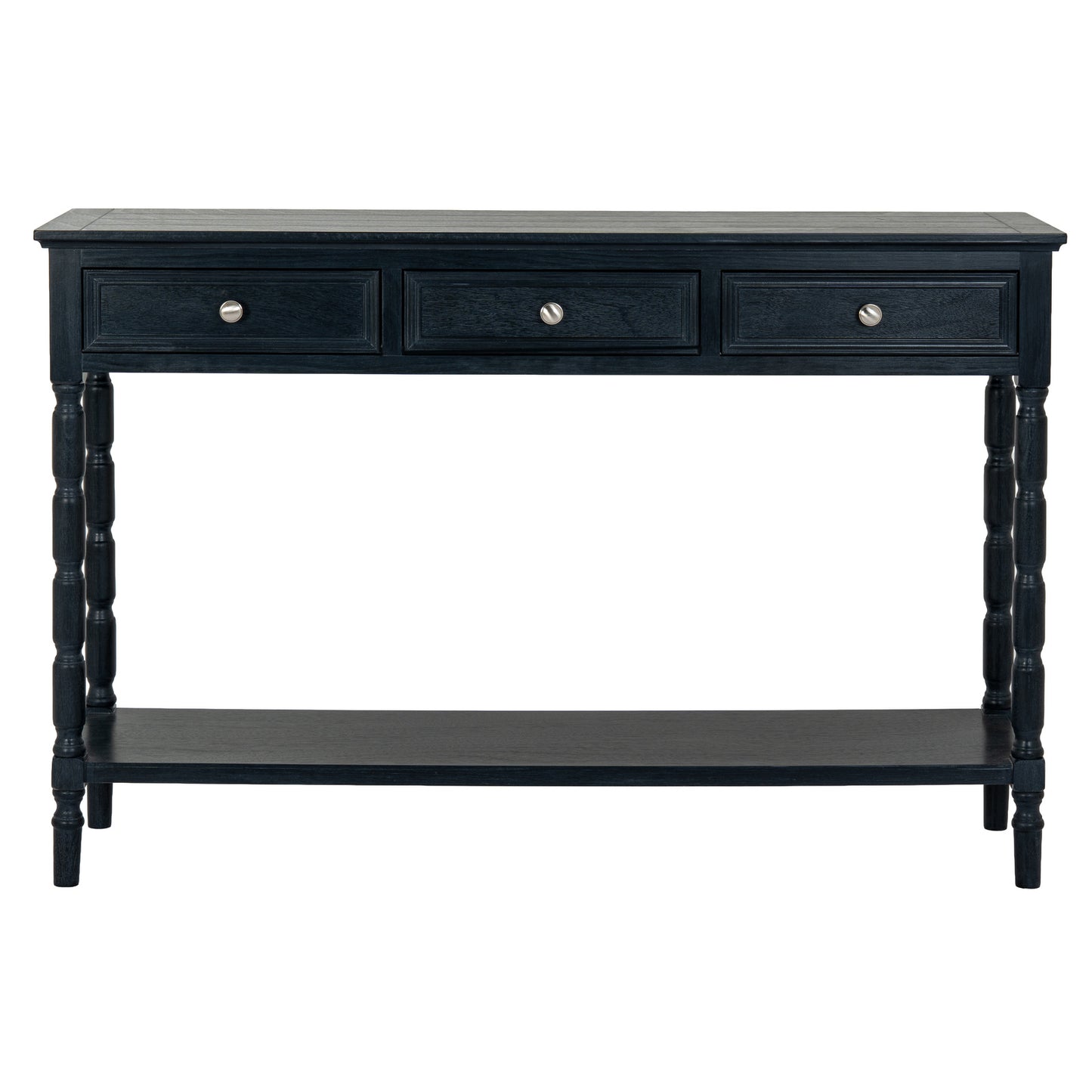 Hill Interiors Contour Collection console table with three drawers open showing storage space