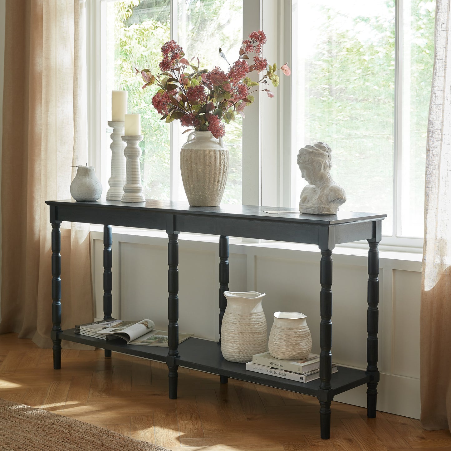 Hill Interiors Contour Collection large black wooden console table