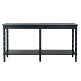 Hill Interiors Contour Collection large console table styled with lamps, frames, and accessories