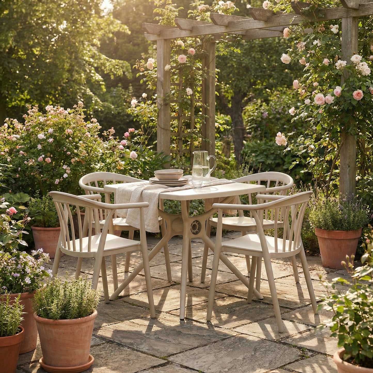 	Hill Interiors Echo putty grey plastic dining chair, placed in a modern dining setting