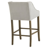 Hill Interiors Epsom grey barstool from behind showing the contoured backrest and wooden frame