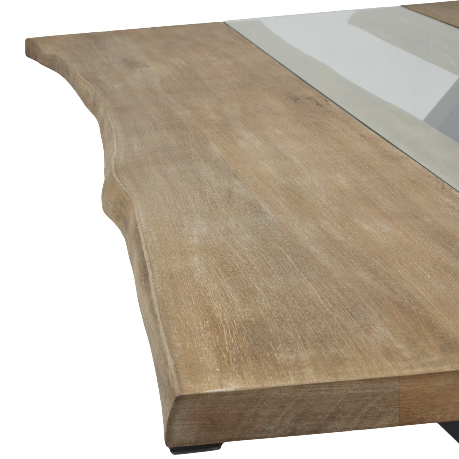 Hill Interiors Live Edge table showing the black metal base and sturdy construction