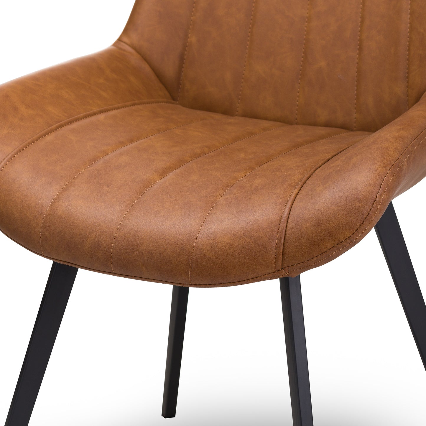 Hill Interiors Malmo tan dining chair from behind showing curved backrest and black metal leg structure