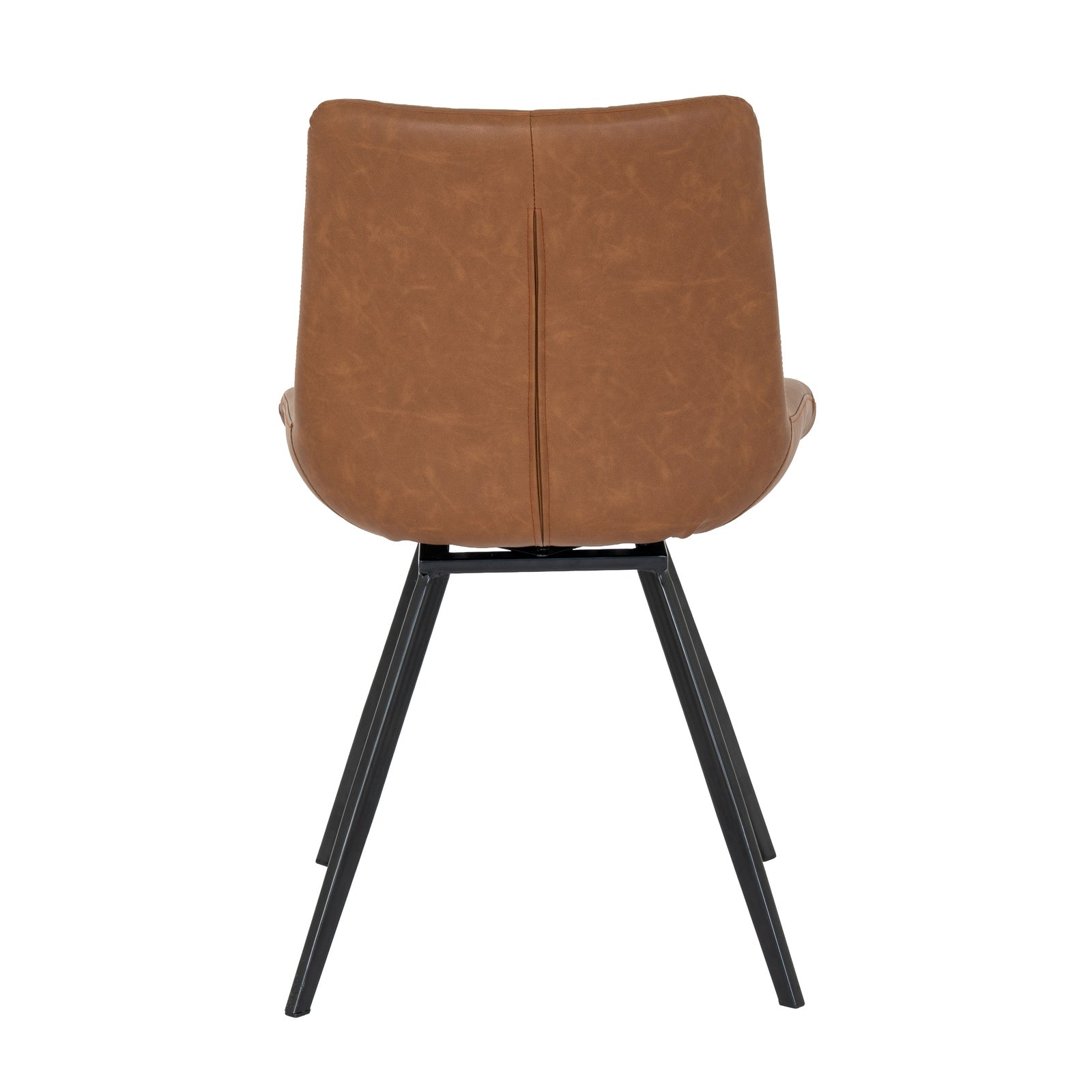 	Hill Interiors Malmo tan swivel dining chair from behind showing curved backrest and swivel mechanism