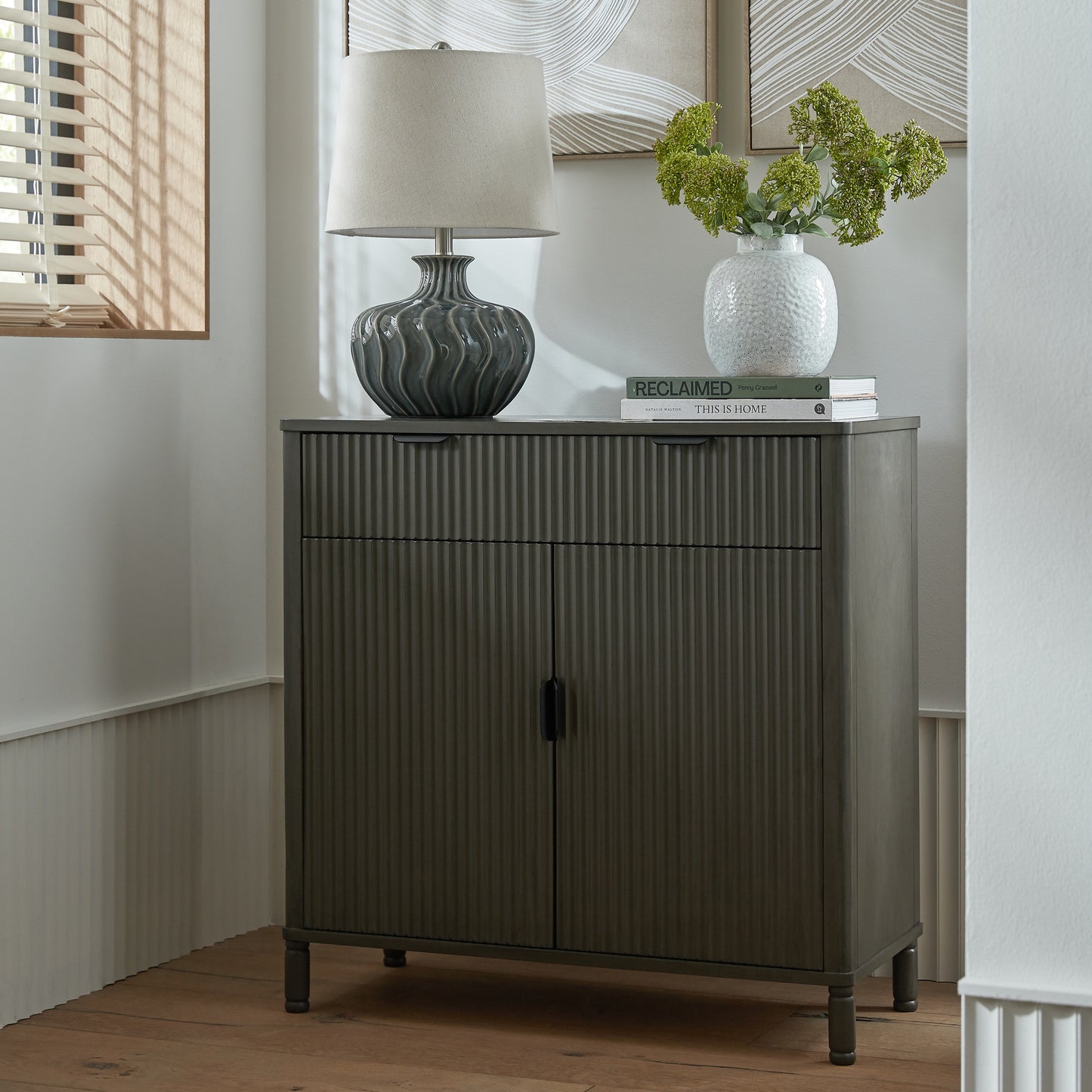 Hill Interiors Reed Collection 1 drawer 2 door brown wooden cabinet