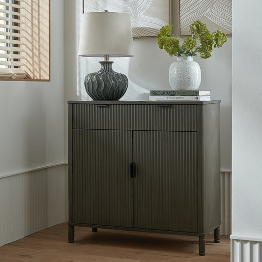 Hill Interiors Reed Collection 1 drawer 2 door brown wooden cabinet