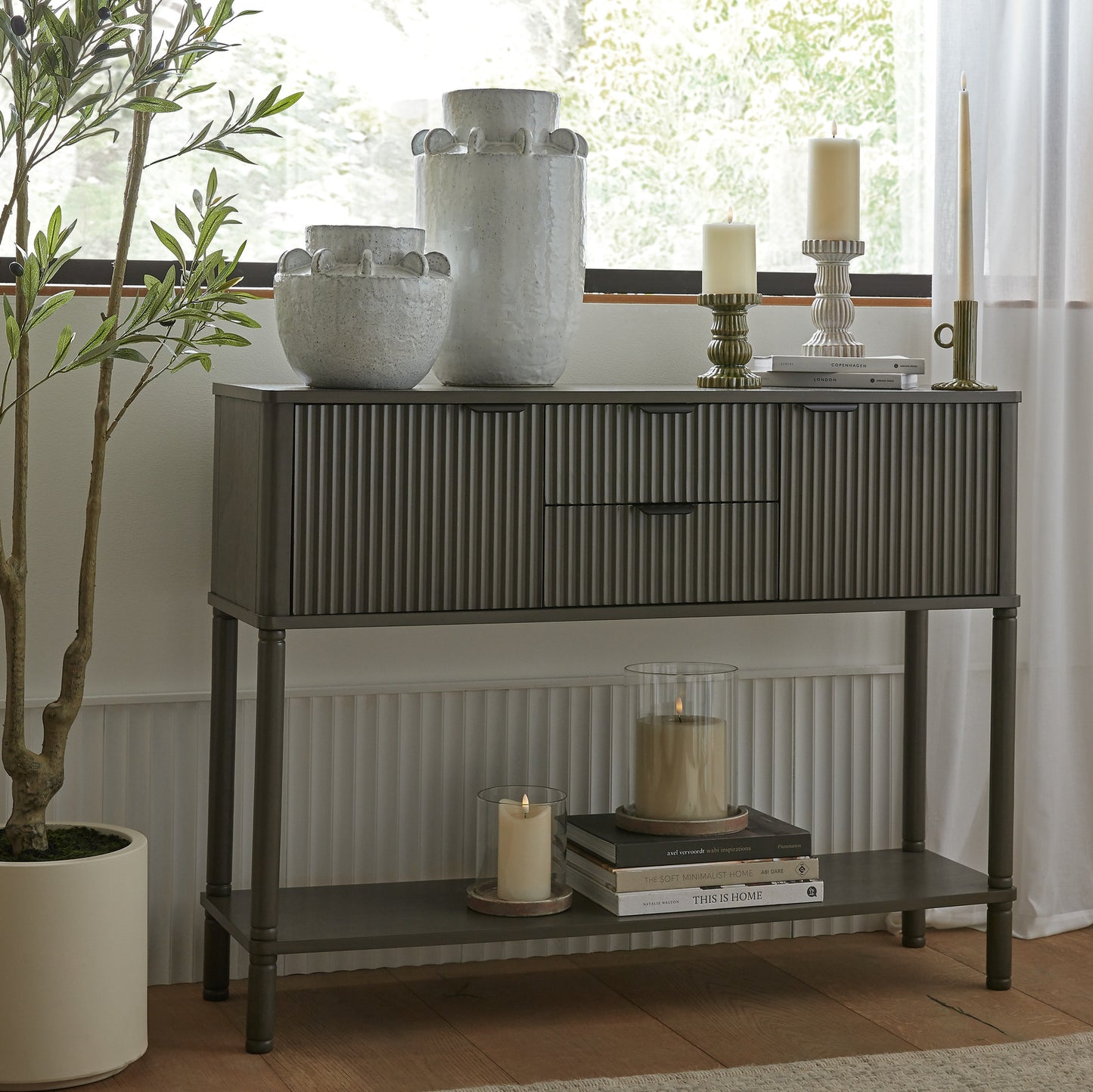 Hill Interiors Reed Collection 2 drawer 2 door brown wooden console table
