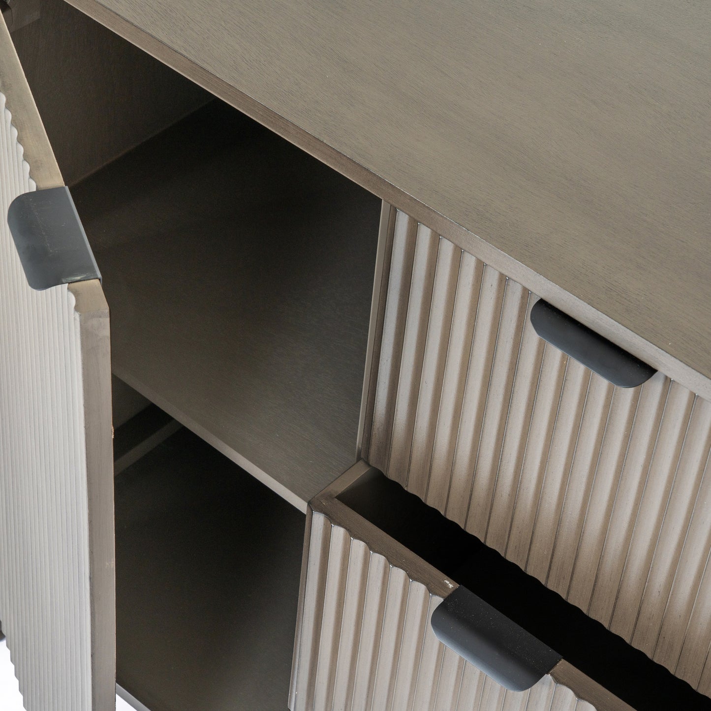 Hill Interiors Reed Collection cabinet with doors open showing internal storage space