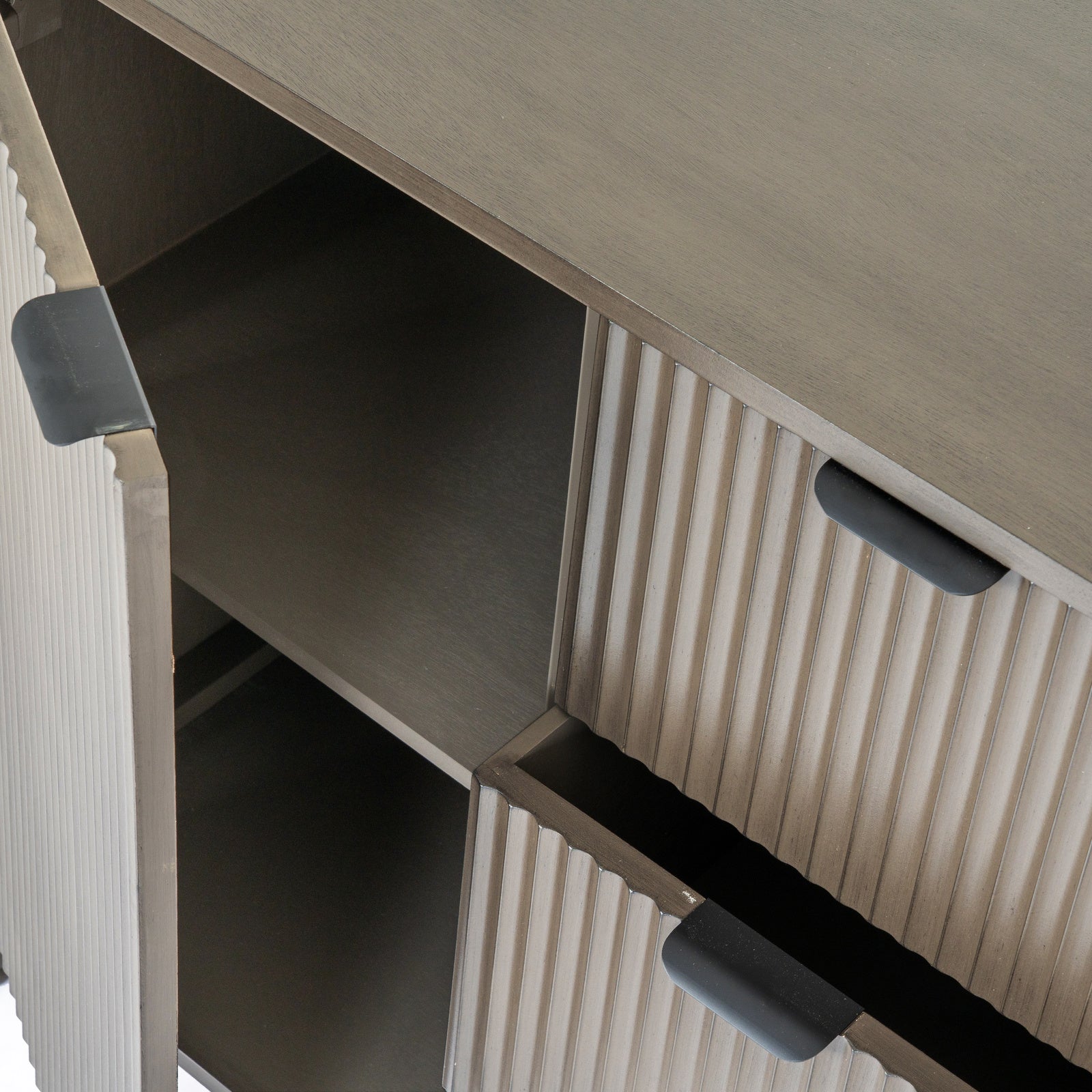 Hill Interiors Reed Collection cabinet with doors open showing internal storage space