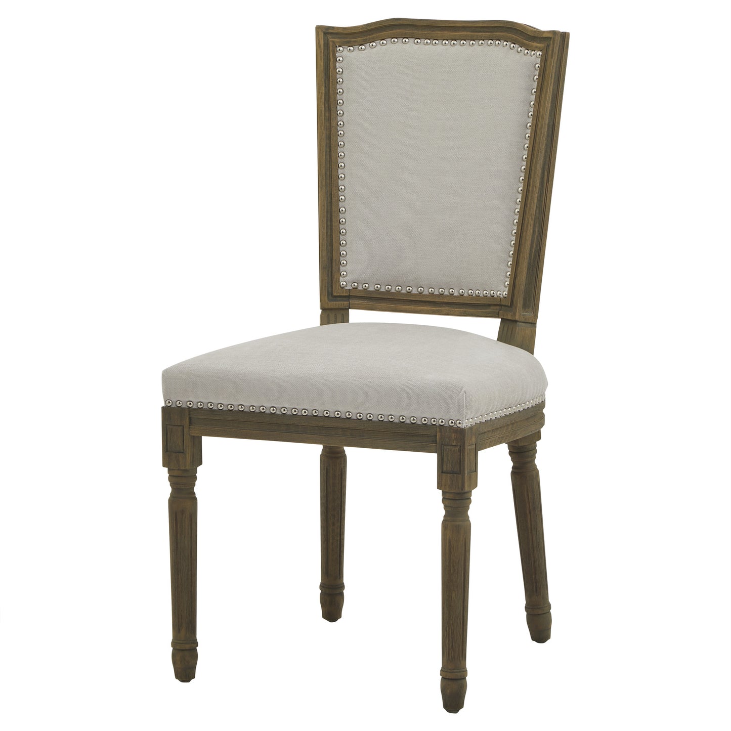 	Hill Interiors Ripley grey dining chair with hand-carved wooden frame and woven grey seat, placed in a classic dining setting