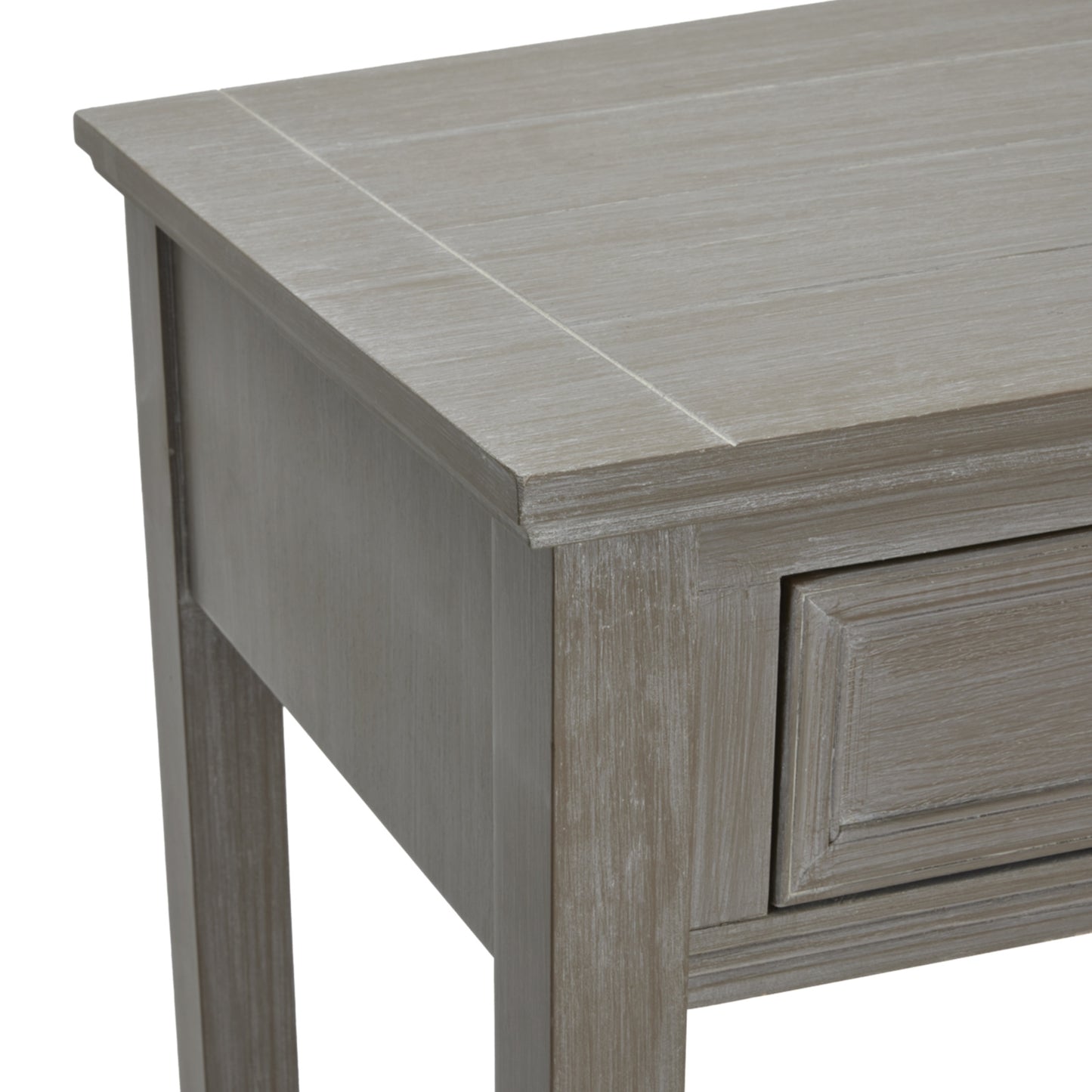 Hill Interiors Serene Collection console table with four drawers open showing storage space