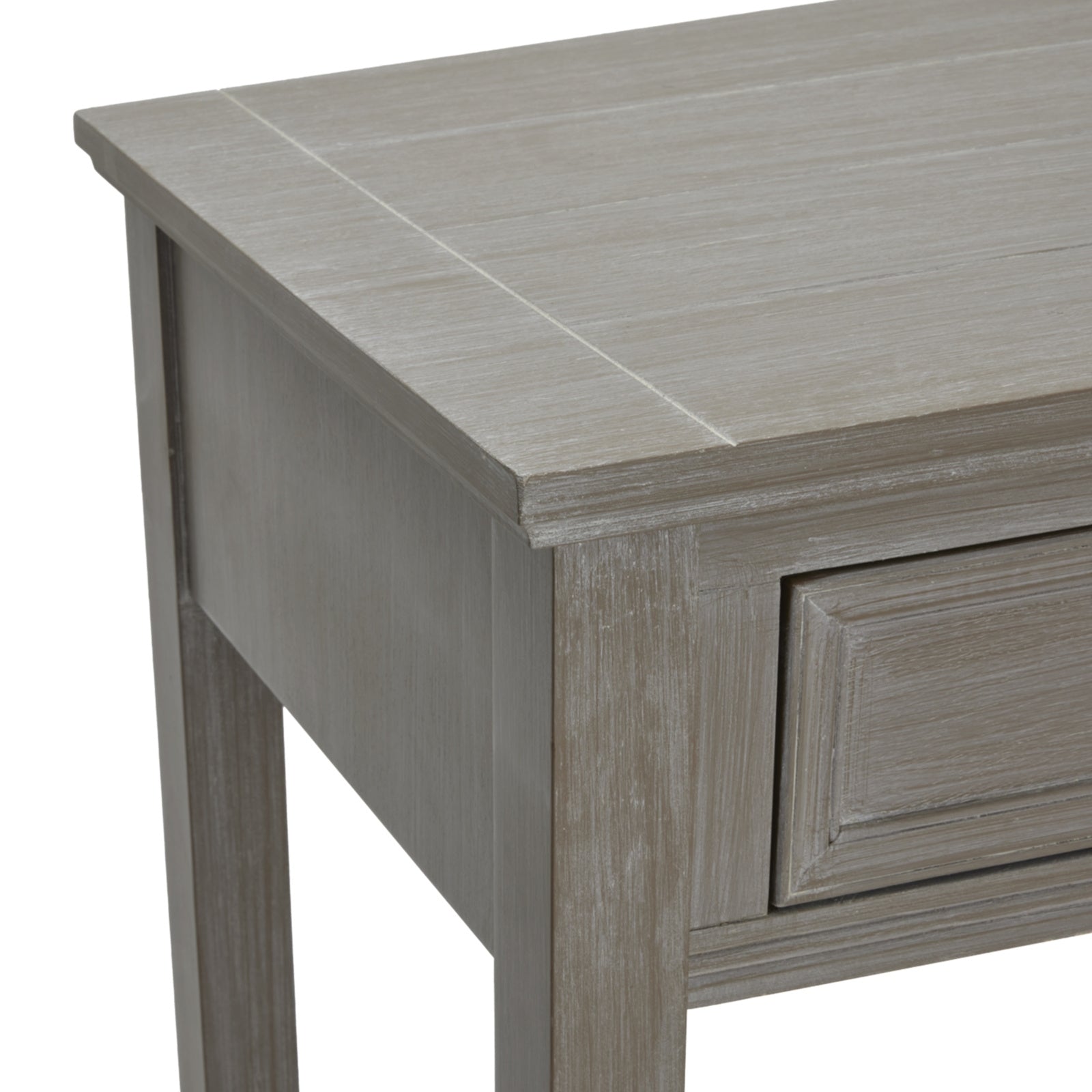 Hill Interiors Serene Collection console table with four drawers open showing storage space