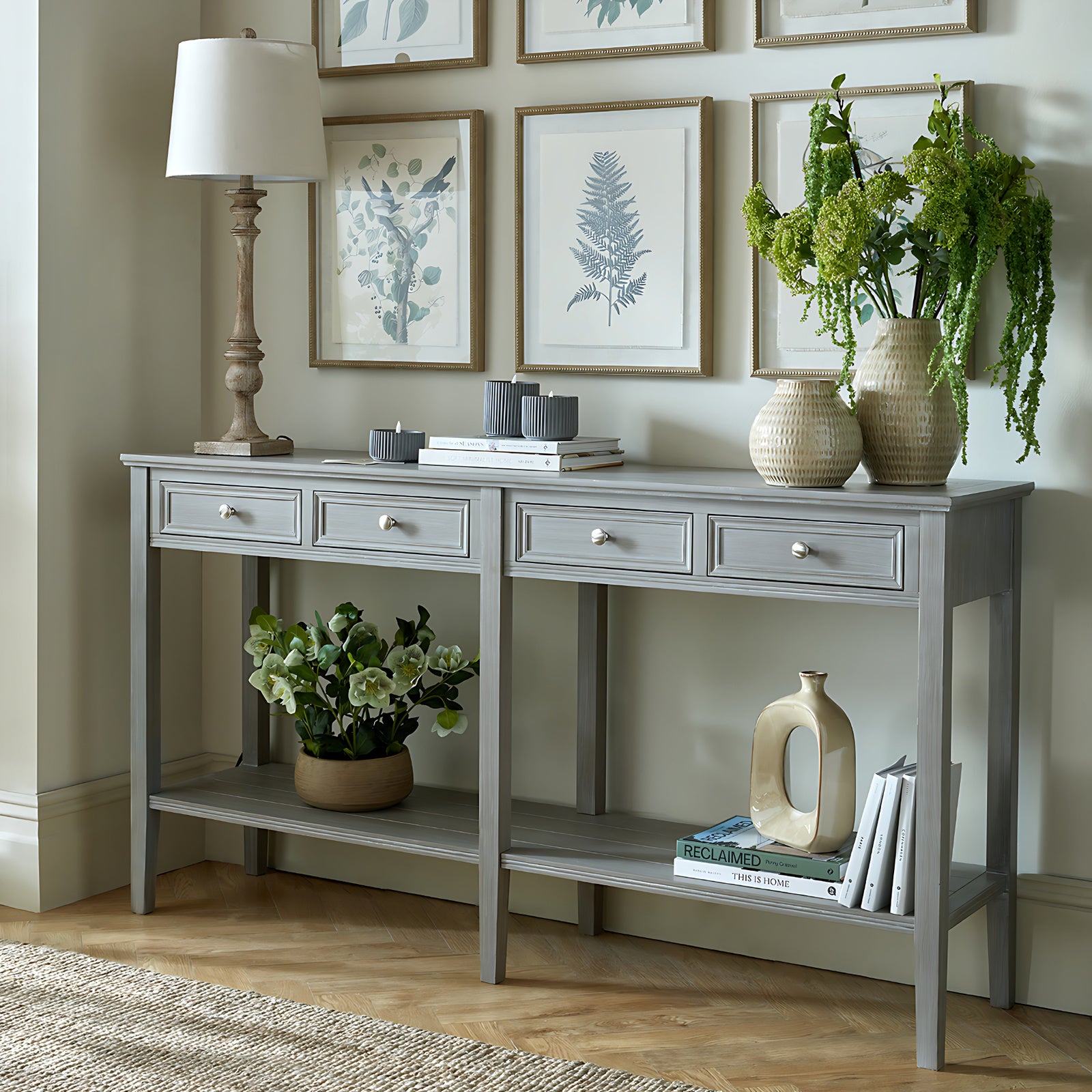 Hill Interiors Serene Collection four drawer grey wooden console table