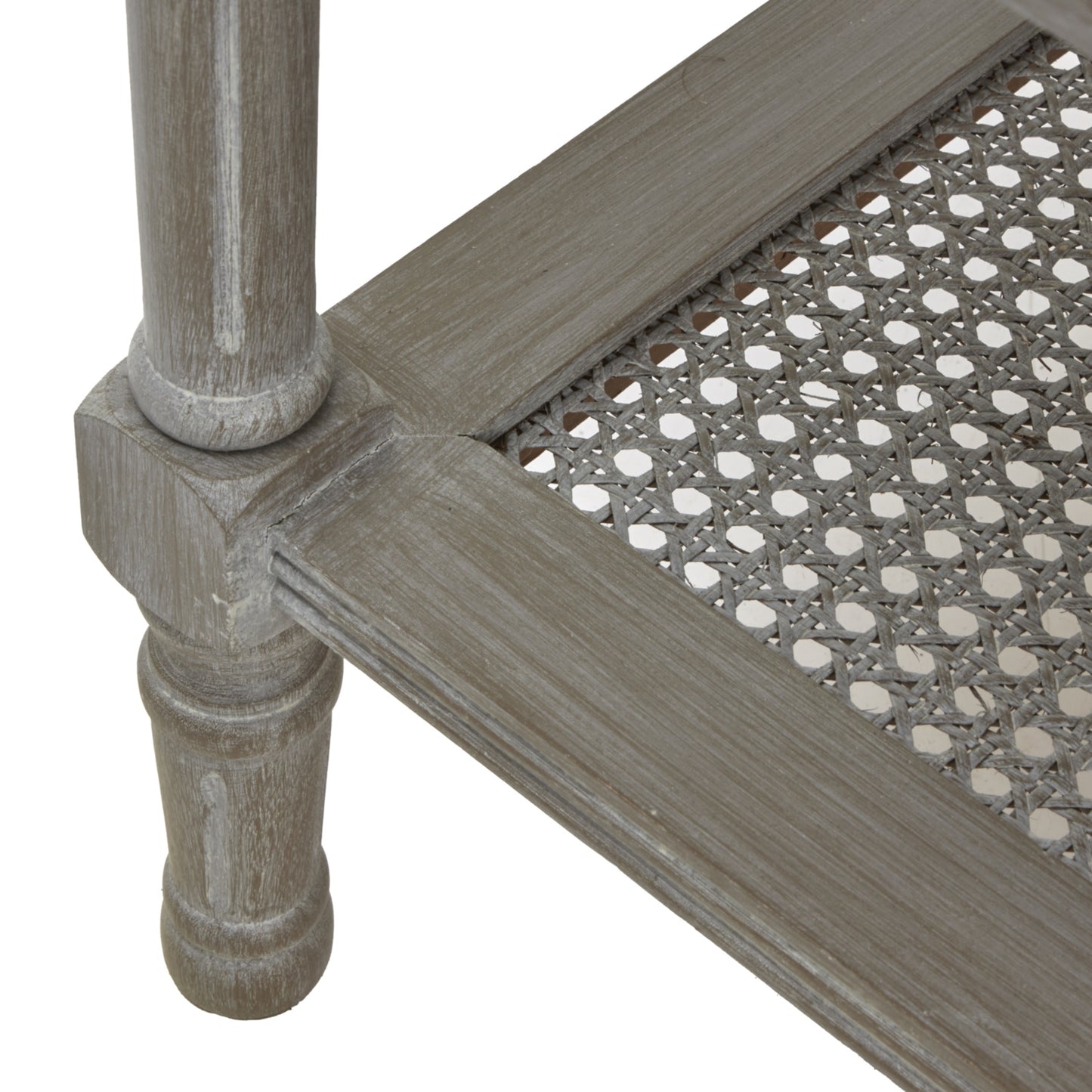 	Hill Interiors Serene Rattan coffee table showing the sturdy wooden frame and construction