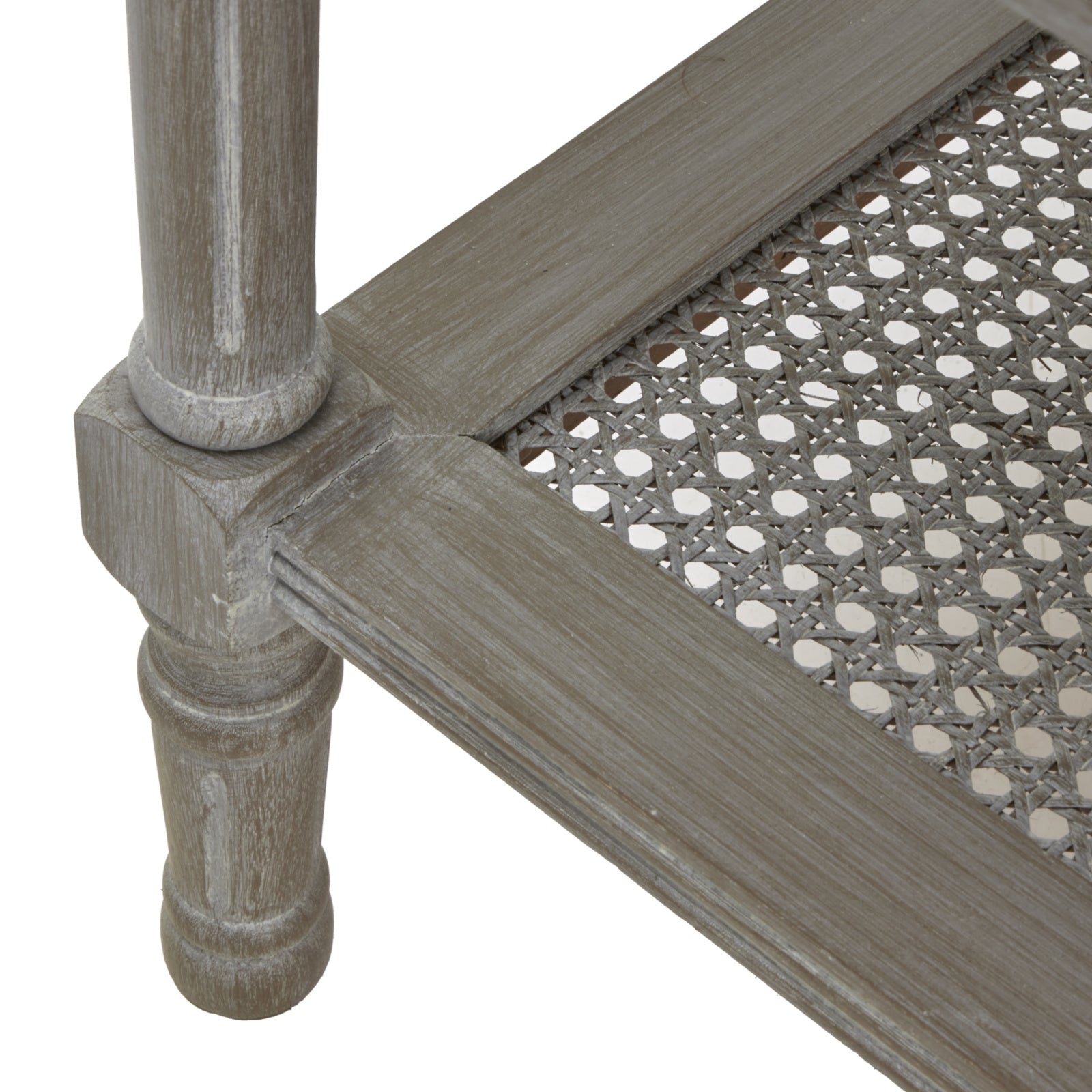	Hill Interiors Serene Rattan coffee table showing the sturdy wooden frame and construction