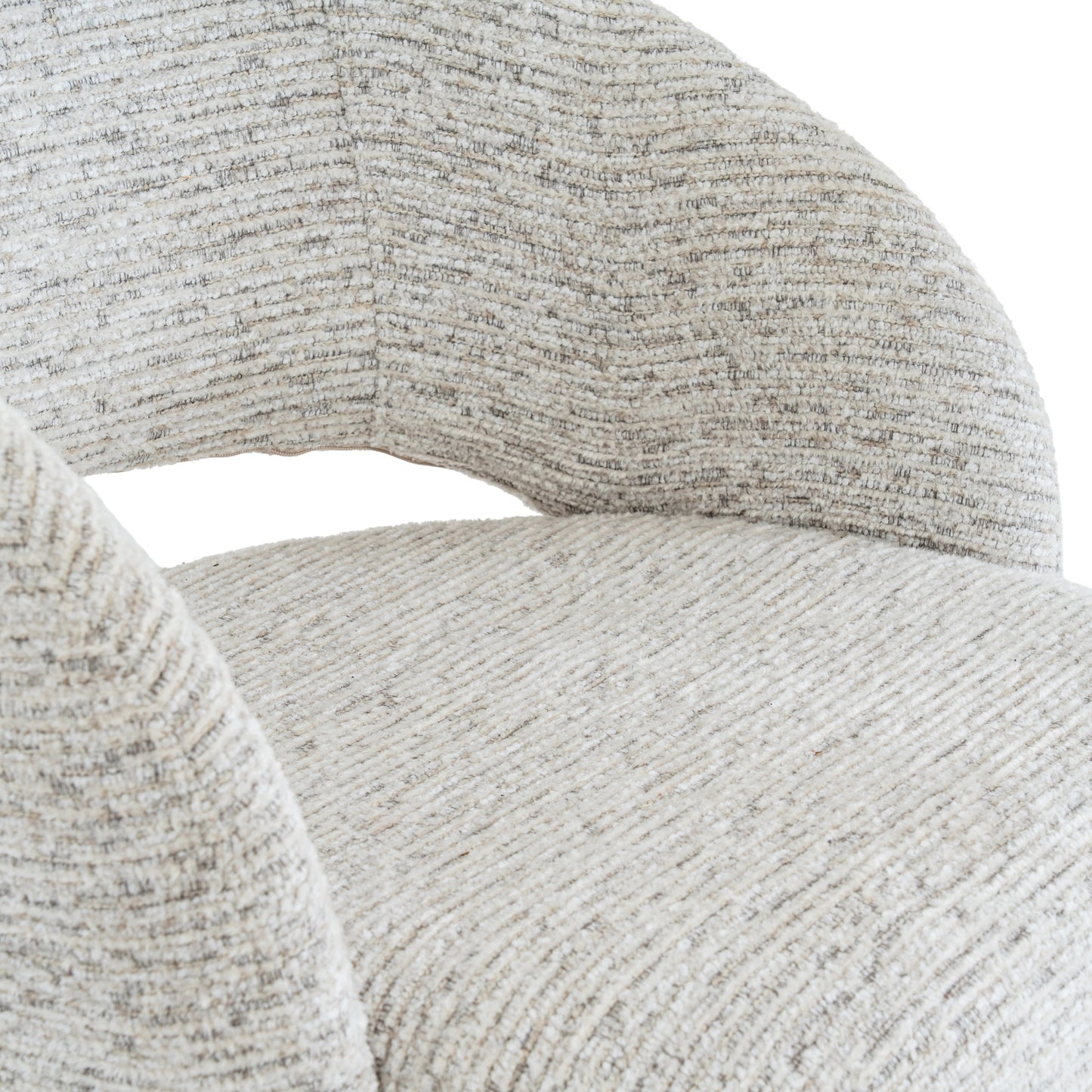 	Hill Interiors Sorelle curved white dining chair showing the seat cushion thickness and overall proportions