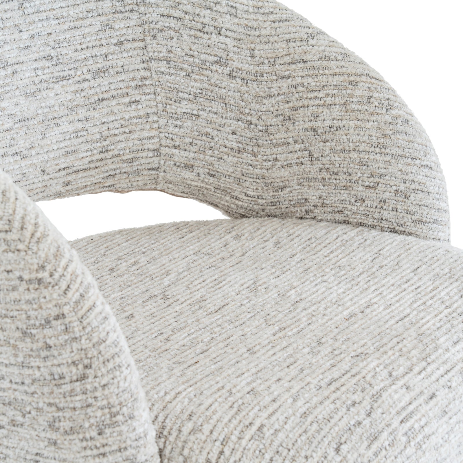 	Hill Interiors Sorelle curved white dining chair showing the seat cushion thickness and overall proportions