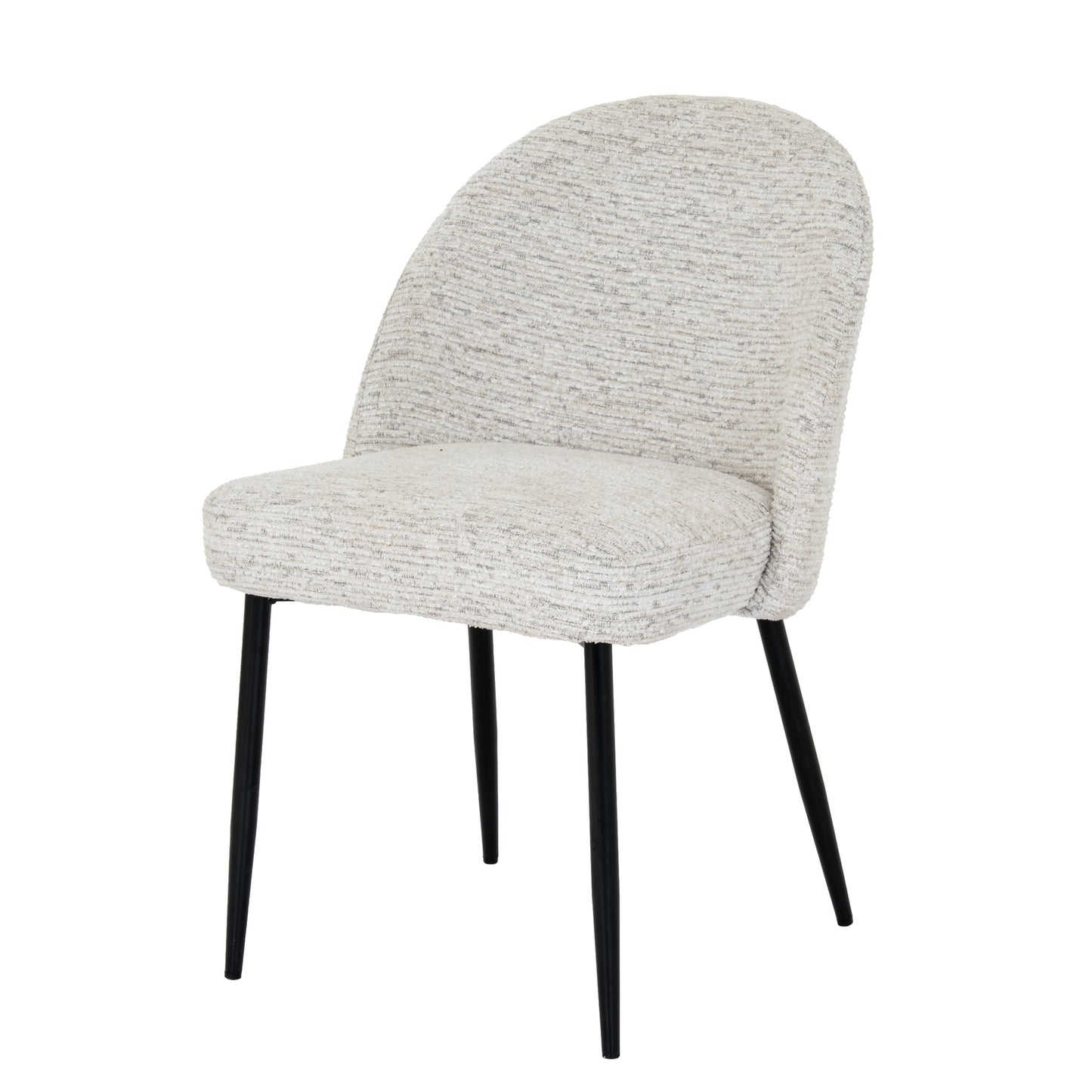 Hill Interiors Sorelle white fabric dining chair with metal frame, placed in a contemporary dining setting
