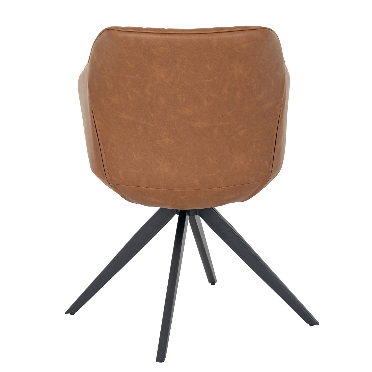 	Hill Interiors Uppsala tan dining chair from behind showing the contoured backrest and metal frame