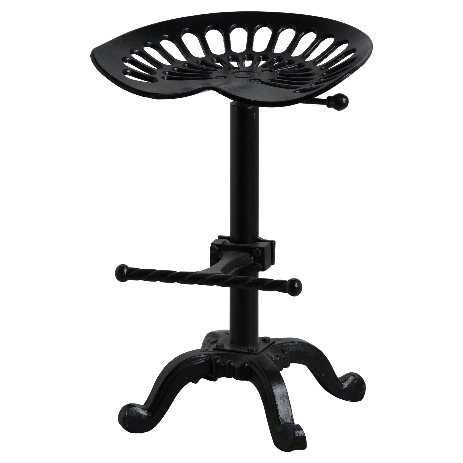 	Hill Interiors adjustable tractor seat stool showing the sturdy metal base and construction