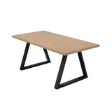 LPD Furniture Hyde natural wood herringbone dining table with black metal legs in a modern dining setting