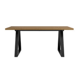 LPD Furniture Hyde whiskey wood herringbone dining table with black metal legs in a modern dining setting
