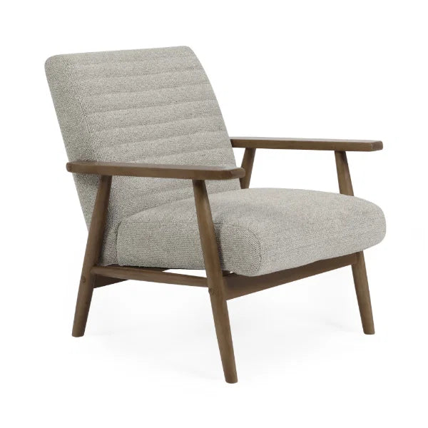 Ivy sand chenille tweed armchair in a modern living room or reading nook setting