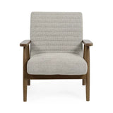 Ivy sand chenille tweed armchair in a modern living room or reading nook setting
