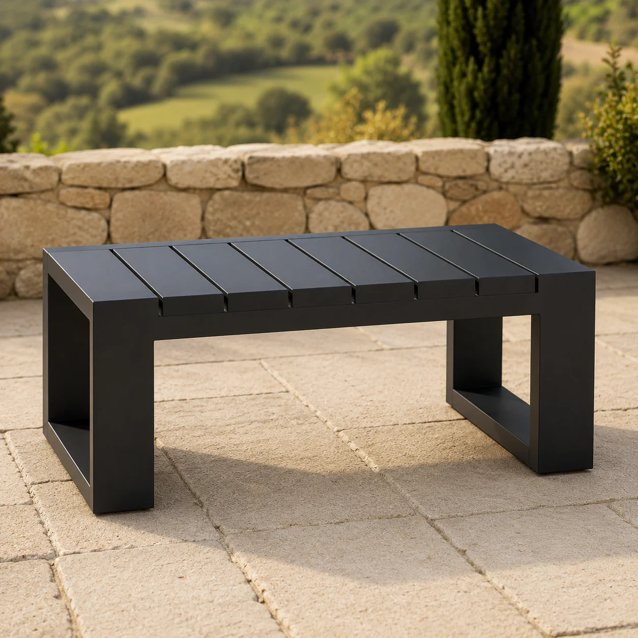Furnish365 Ikos 5 seater outdoor lounge set with polyrattan wicker and aluminium frame in a modern garden setting